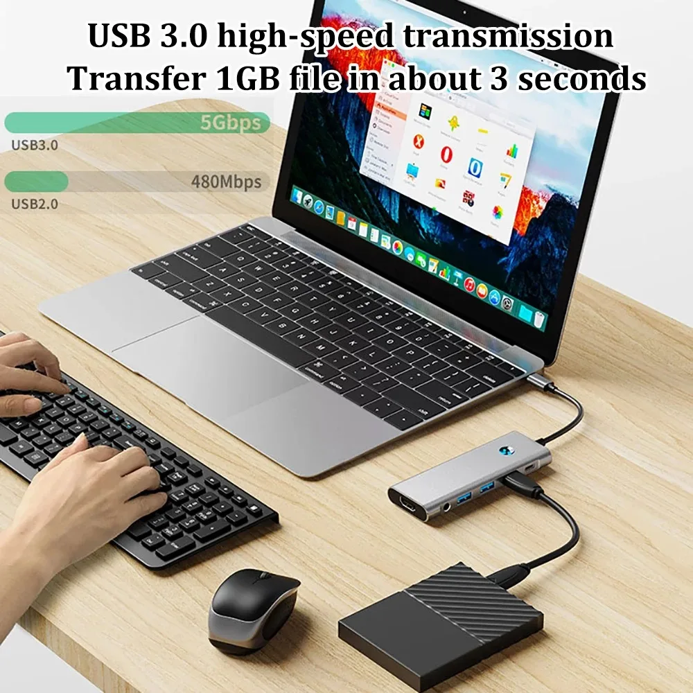Hub USB C de 9 puertos a lector de tarjetas SD TF Compatible con HDMI 4K USB 3,0 2,0 HUB tipo C acoplamiento de carga para MacBook iPad Samsung - imagen 5