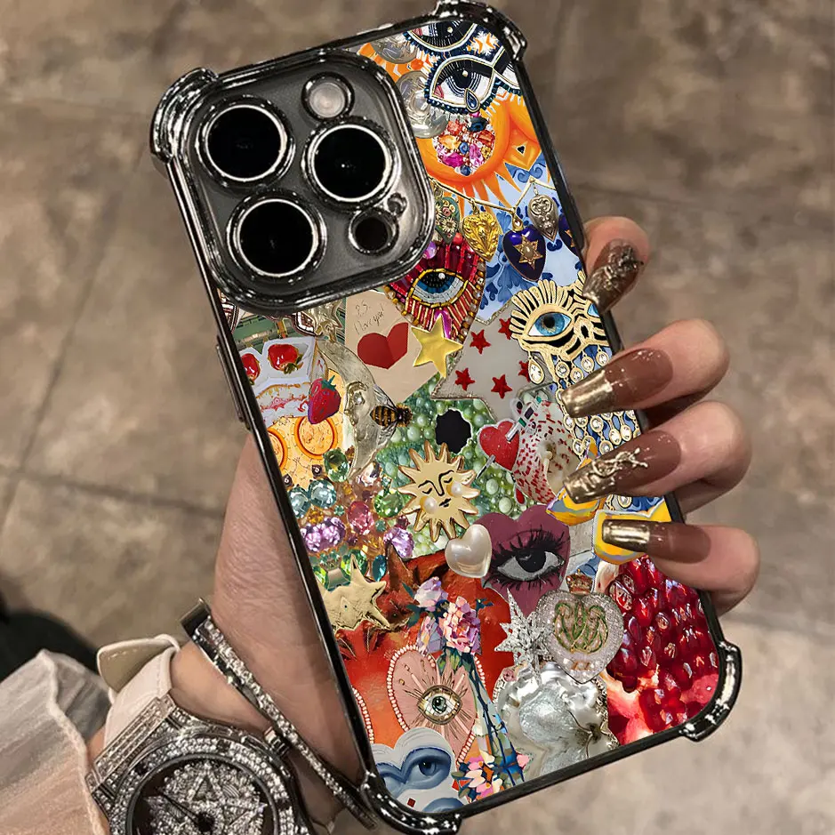 Estilo Retro cara sol estrellas Ins caja de teléfono chapado para Infinix Hot 40i 30 30i 10s Play Smart 9 8 7 Note 40 Spark Anti caída Airbag - imagen 5