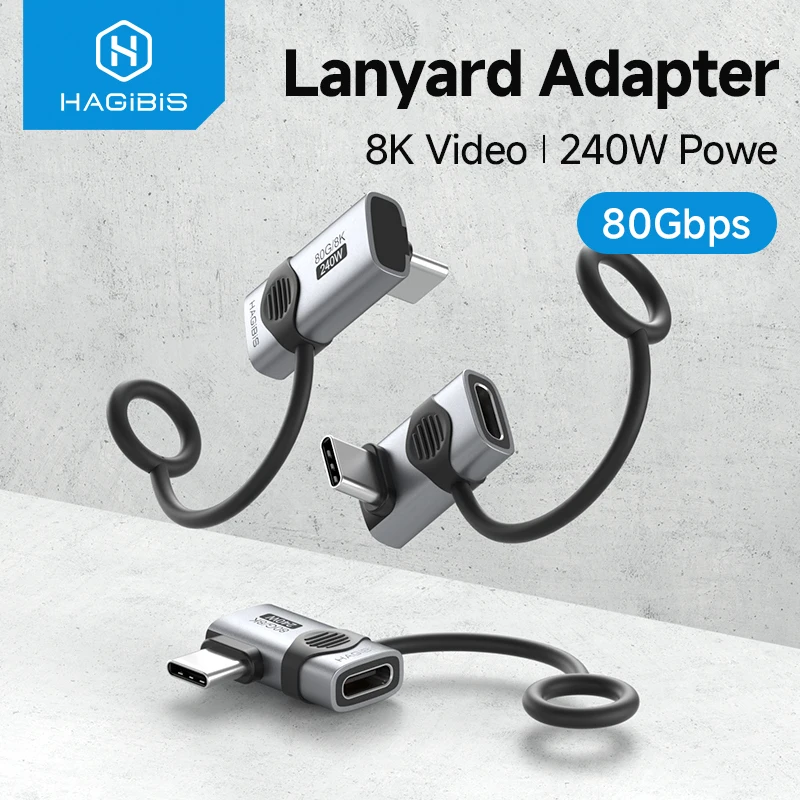 Hagibis-Adaptador USB C a C de 240W con cordón, convertidor de 80Gbps y 90 grados, adaptador USB4 de vídeo 8K para MacBook iPhone 17 Pro Tablet - imagen 2