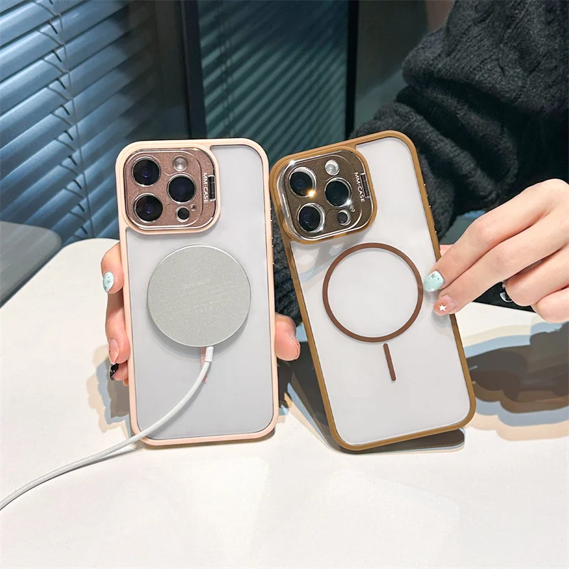 Magsafe Plating Camera Stand Holder Wireless Charging Magnetic Cases For iPhone 11 12 13 14 15 16 Pro Max Plus Shockproof Cover - imagen 3
