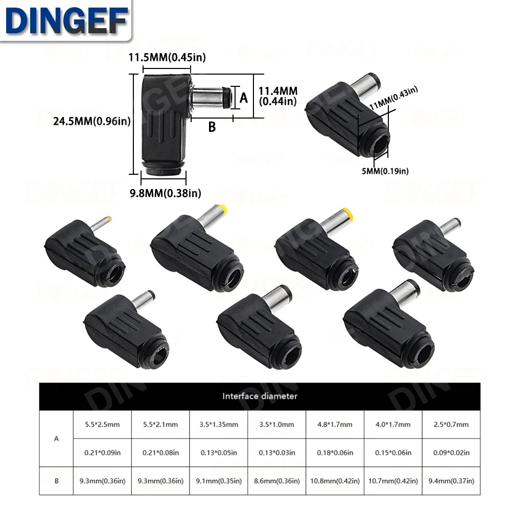 5 uds enchufe CC codo de 90 grados 5,5*2,1mm conjunto de cableado de enchufe de alimentación CC 5,5*2,5mm tipo de cable de soldadura 4,8x1,7mm 4,0x1,7mm 3,5x1,35mm - imagen 2
