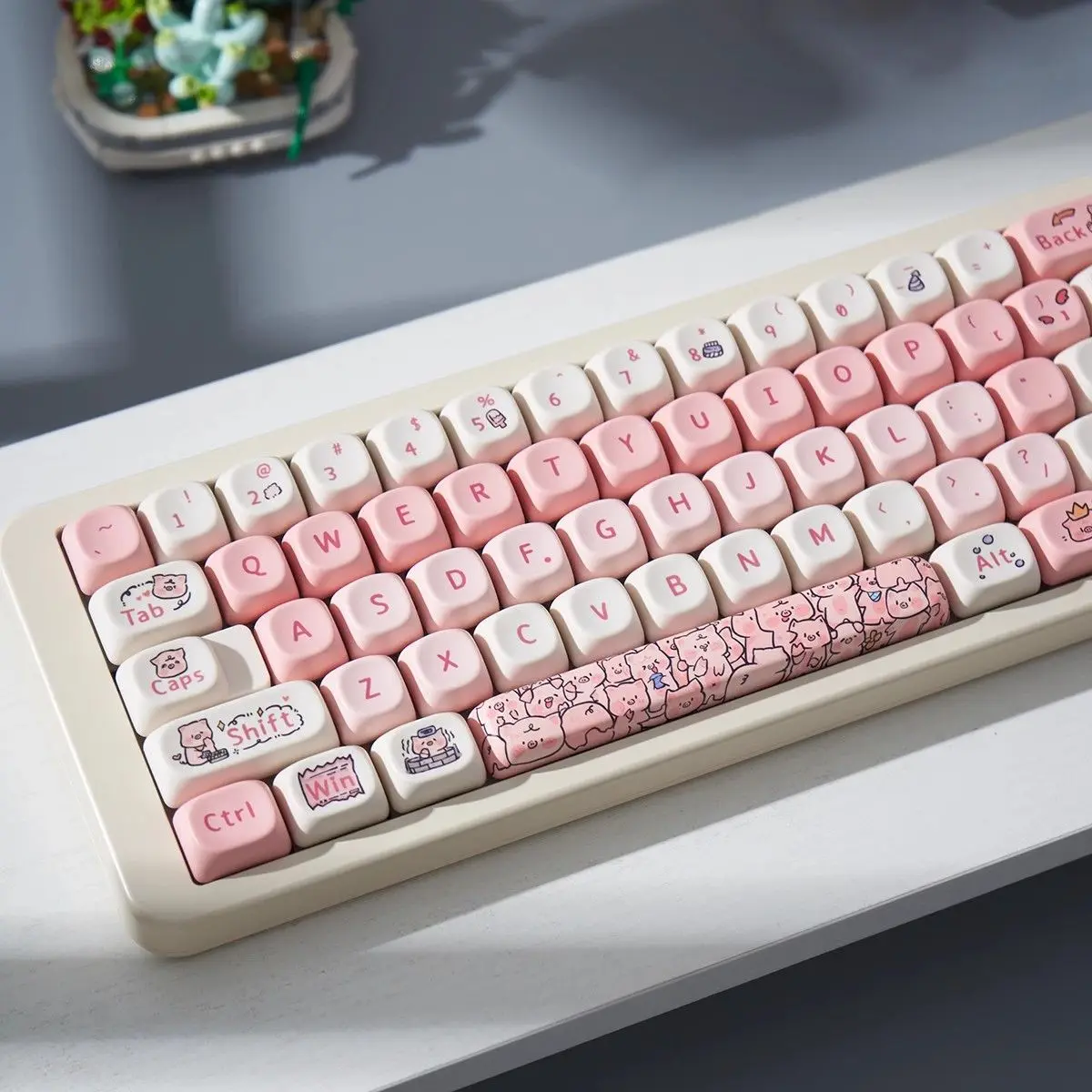 Teclas PBT de sublimación de tinte personalizadas de cerdo bonito, teclas de dibujos animados de perfil MOA para interruptores Gateron Cherry MX, Teclado mecánico - imagen 3