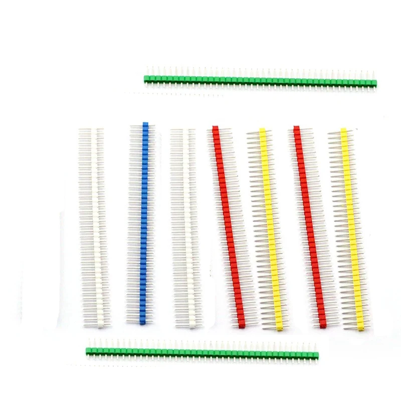 Stlxy-tira de cabezal de Pin rompible macho, 10 piezas, 40 Pines, 1x40P, 2,54mm de largo, conector azul, rojo, blanco, verde, amarillo, 5 colores