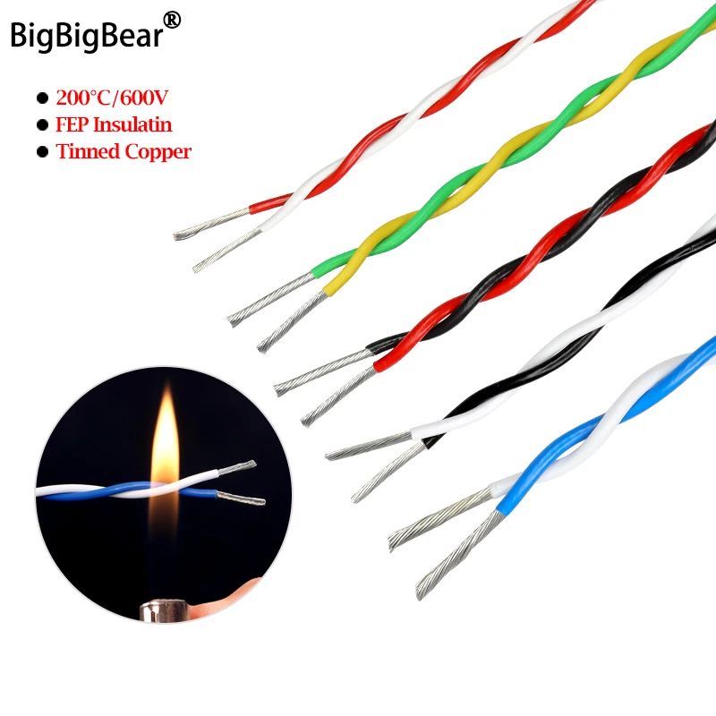 Cable de PTFE AFS200 de 1 ~ 20m, par trenzado 26/25/24/22/20/18/17/15/13 AWG, aislamiento FEP de alta temperatura, Cable eléctrico de cobre estañado - imagen 2