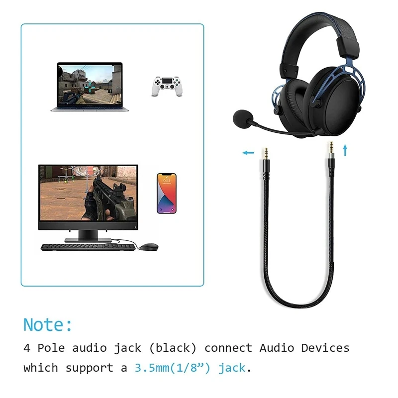 Cable extensión Aux 3,5mm repuesto trenzado nailon para Cloud Mix, auriculares para juegos S, 1 ud. - imagen 5