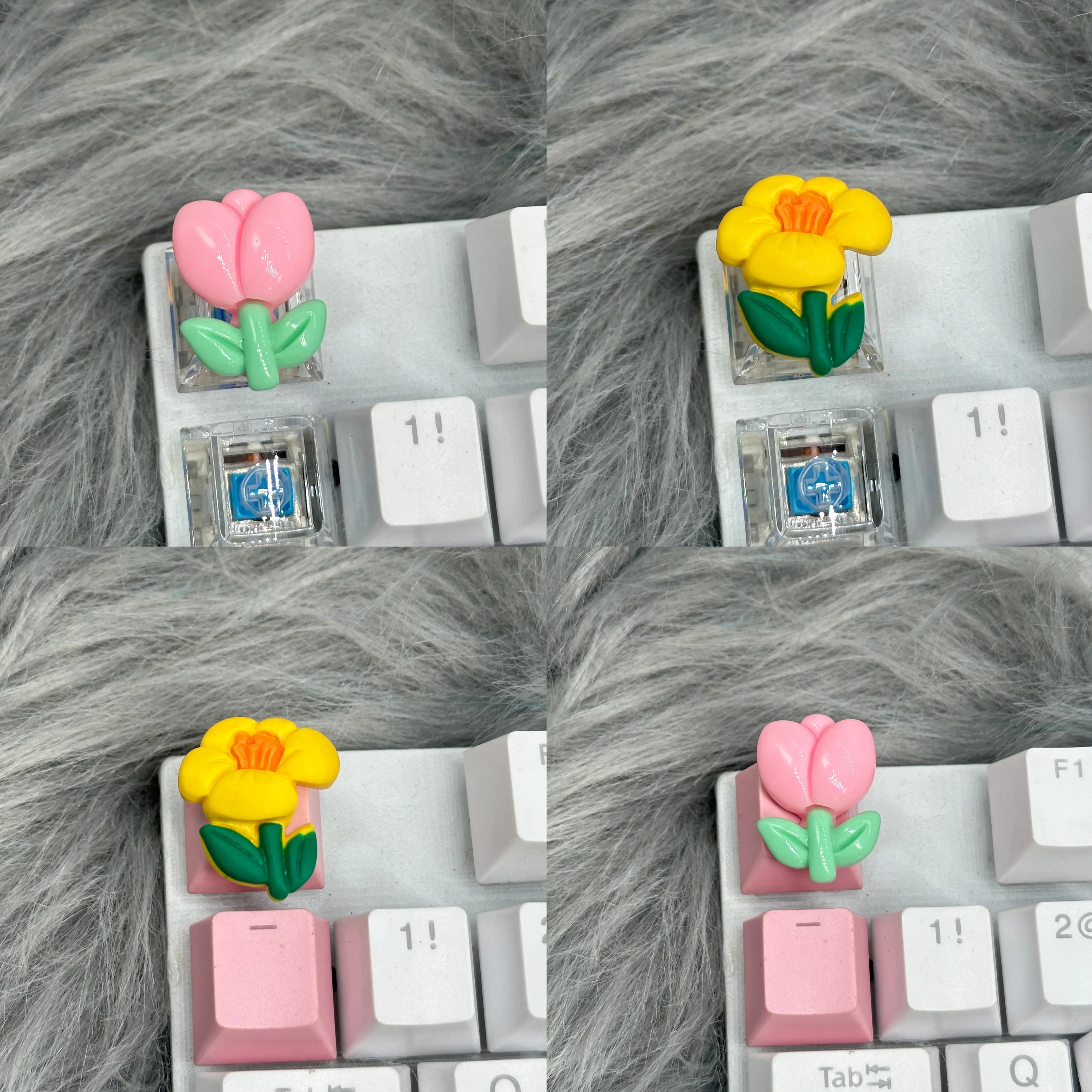 Teclas DIY con lindas melodías florales, teclado mecánico cruzado semitransparente, base ESC, teclas rosas semitransparentes