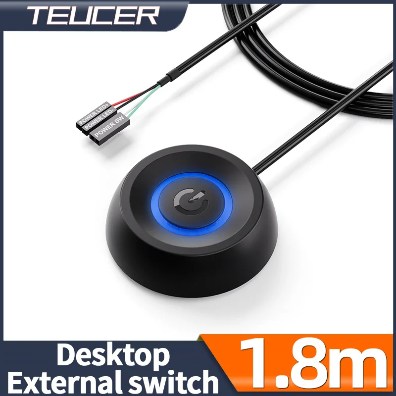Teucer-interruptor X3 de 1,8 m para ordenador de escritorio, placa base de PC, arranque externo, luces LED, Cable de extensión de botón para casa y oficina