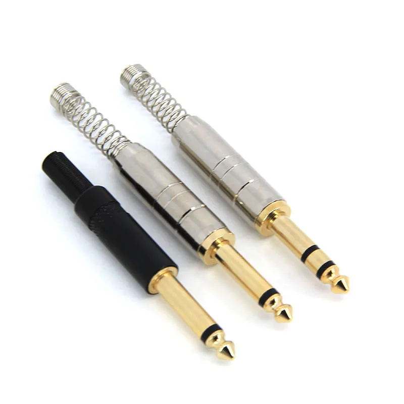 6,35mm 6,5mm audio macho mono estéreo enchufe de soldadura metal chapado en oro 2 3 polos amplificador micrófono convertidor h - imagen 5