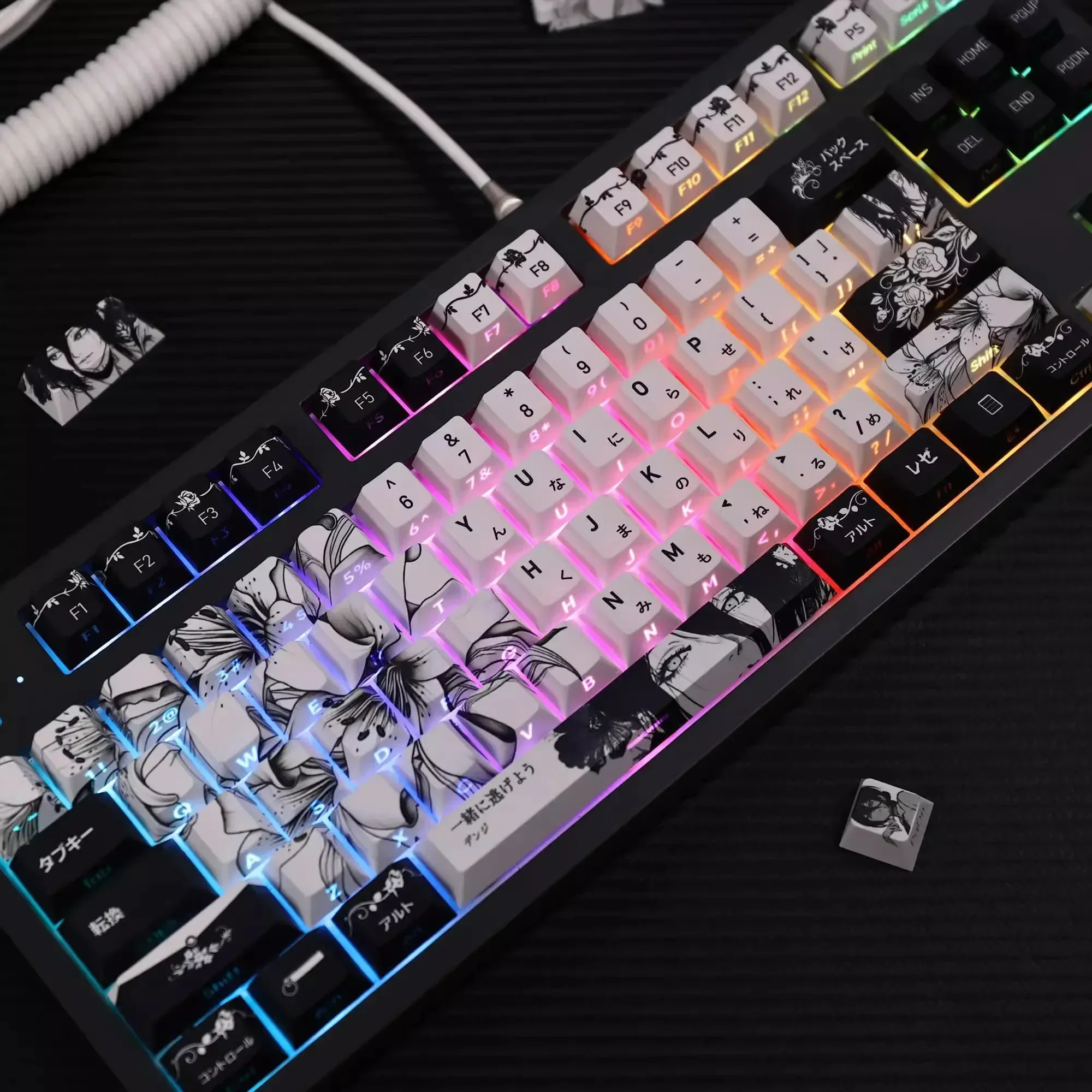 REZE-teclas con tema de Anime, color blanco y negro, perfil de cereza, sublimación de tinte PBT personalizada para teclado Mad 60he Aula Win60 Wooting60