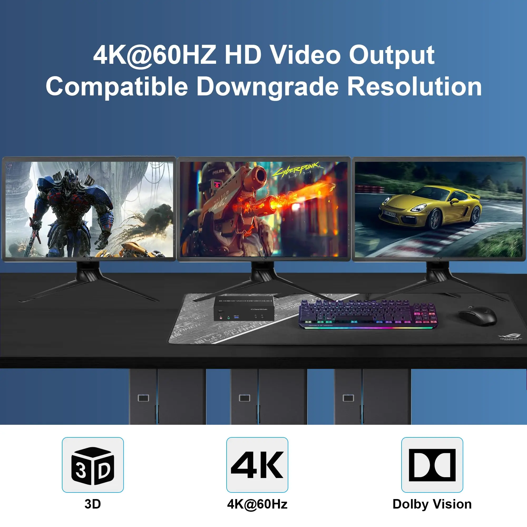 Interruptor de Triple Monitor para 2 ordenadores, dispositivo 4K @ 60Hz KVM con micrófono de Audio, HDMI Displayport + 2 USB 3,0 KVM, 3 monitores - imagen 4