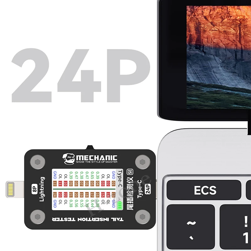 Mechanic T824 SE enchufe trasero de teléfono móvil, prueba sin desmontaje, alta precisión para instrumento de detección de fallas Lightning/Tipo C - imagen 5
