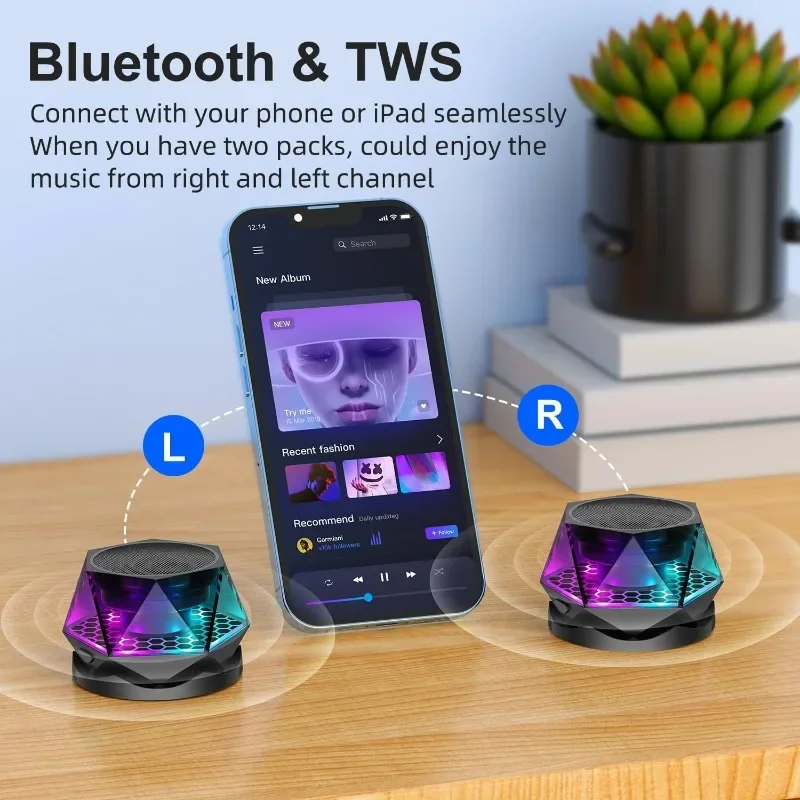 Altavoz inalámbrico magnético Bluetooth 5,3 con espectáculo de luz de Color RGB soporte de teléfono portátil de diamante para iPhone Android emparejamiento TWS - imagen 2
