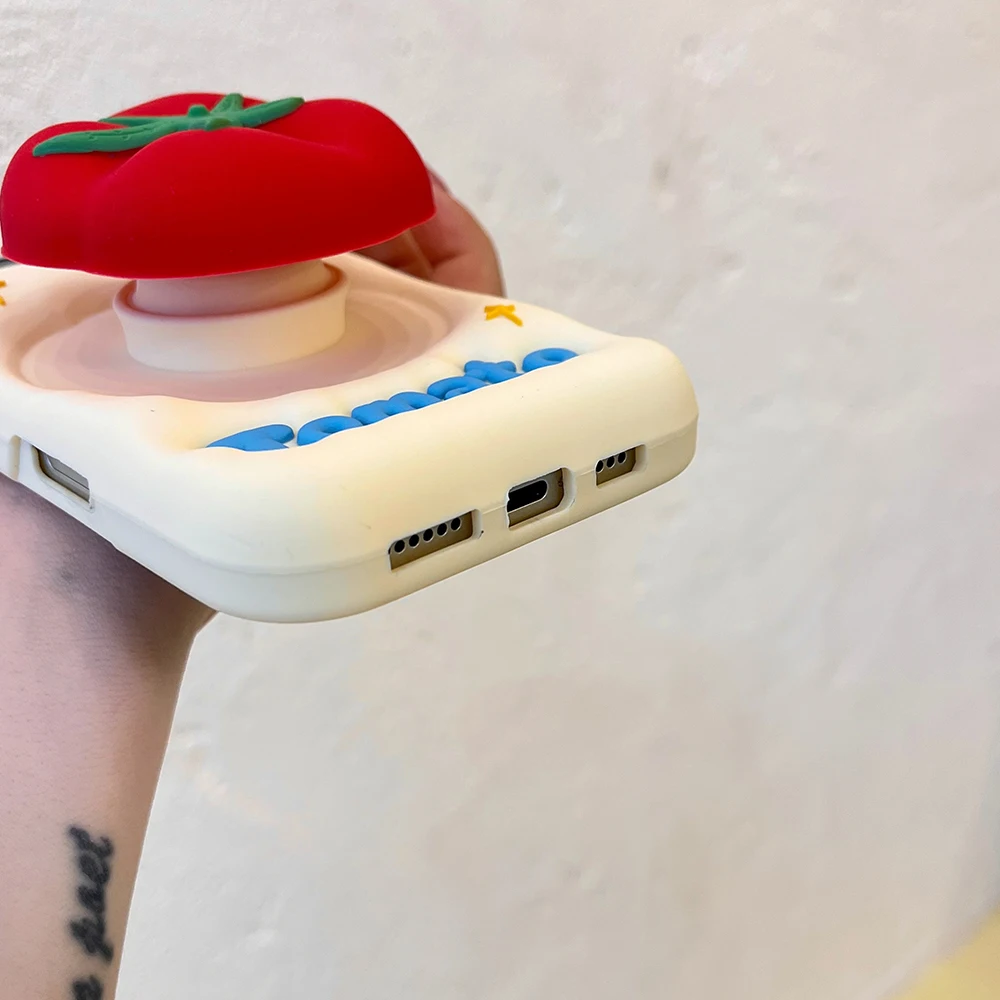 Bonita funda de teléfono con soporte telescópico de tomate rojo para IPhone 16 16Pro 14 15 17 Pro Max 13 Pro, funda de silicona a prueba de golpes - imagen 5