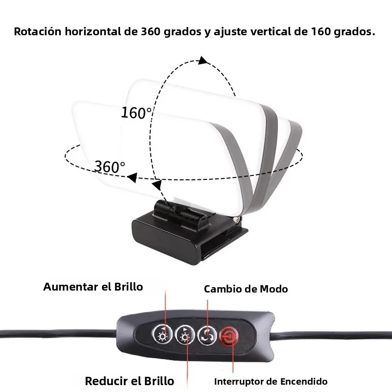 Mini Luz de vídeo para conferencias, Kit de transmisión en vivo, cámara web, Vlog, fotografía, lámpara de relleno, Selfie, cámara portátil ajustable, Luz LED - imagen 5