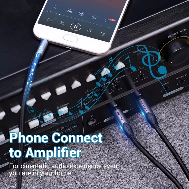 Vention Cable TRS de 3,5mm a doble 6,5mm AUX macho Mono 6,5 Jack a estéreo 3,5 Jack Cable de Audio para amplificador mezclador adaptador de 6,35mm - imagen 3