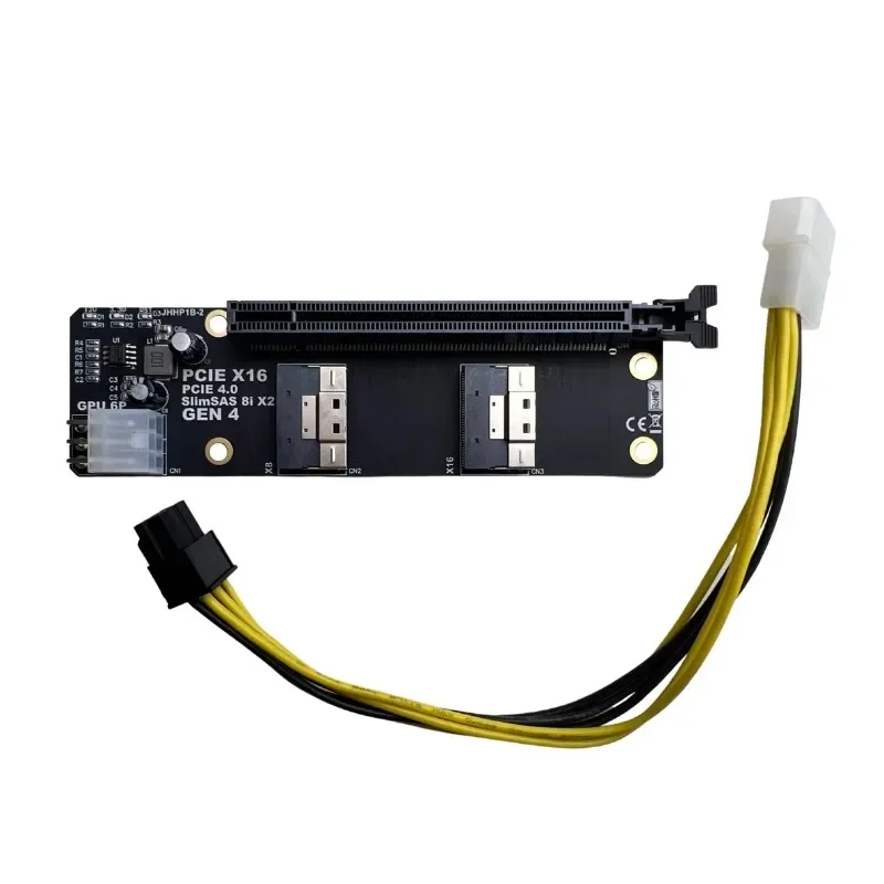 Placa adaptadora SlimSAS 8i x2 a PCI-E 4,0x16 ranura Gen4 de 2 puertos para tarjeta de red, tarjetas gráficas de vídeo, tarjeta de captura GPU, alimentación de 6 pines - imagen 2