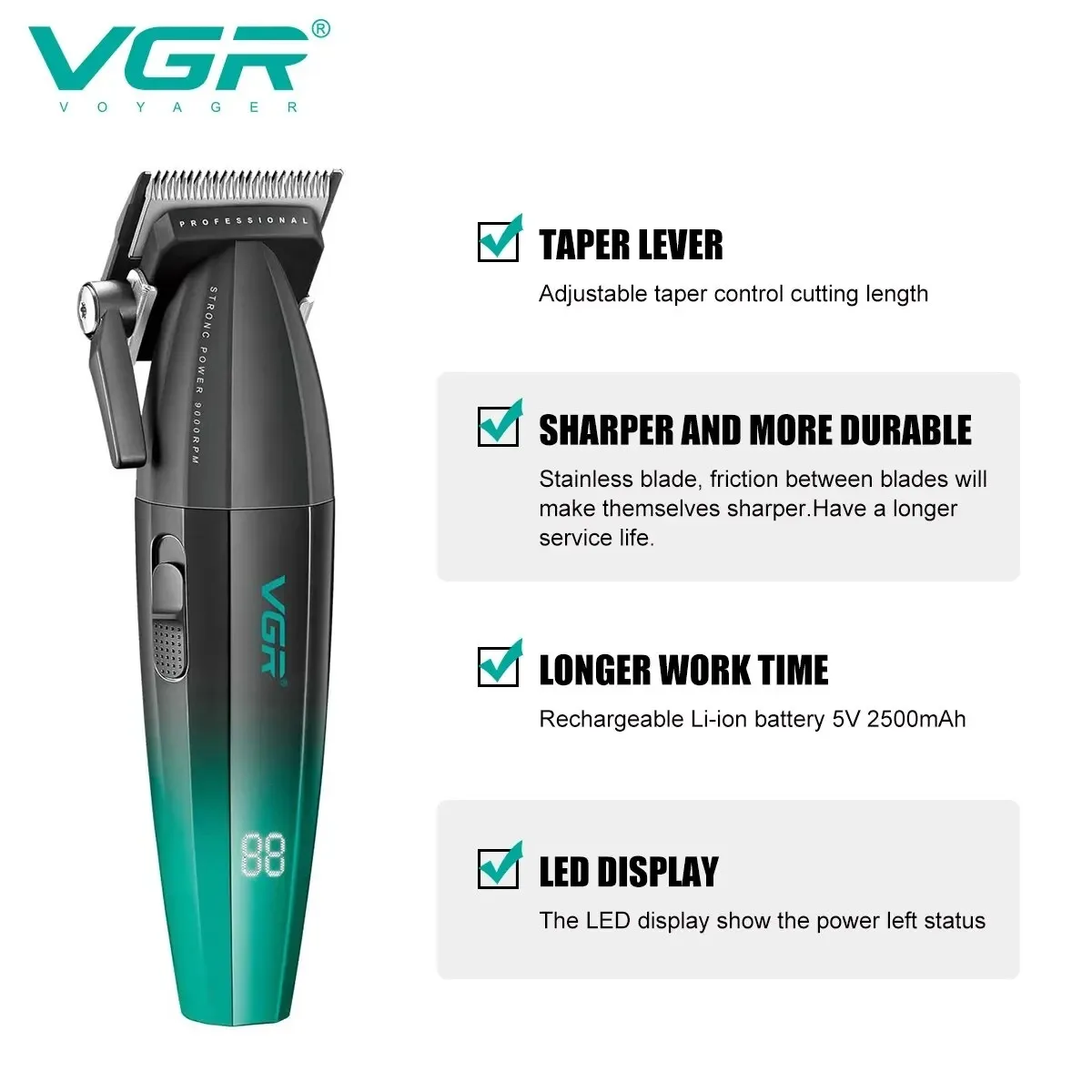 VGR Cortadora de Pelo Inalámbrica Profesional Recargable para Hombre - imagen 2