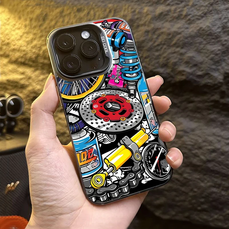 Patrón de engranaje mecánico galvanizado plata IMD funda de teléfono para iPhone 17 11 12 13 14 15 16 Pro Max 16E 7 8 Plus X XS XR SE cubierta - imagen 4