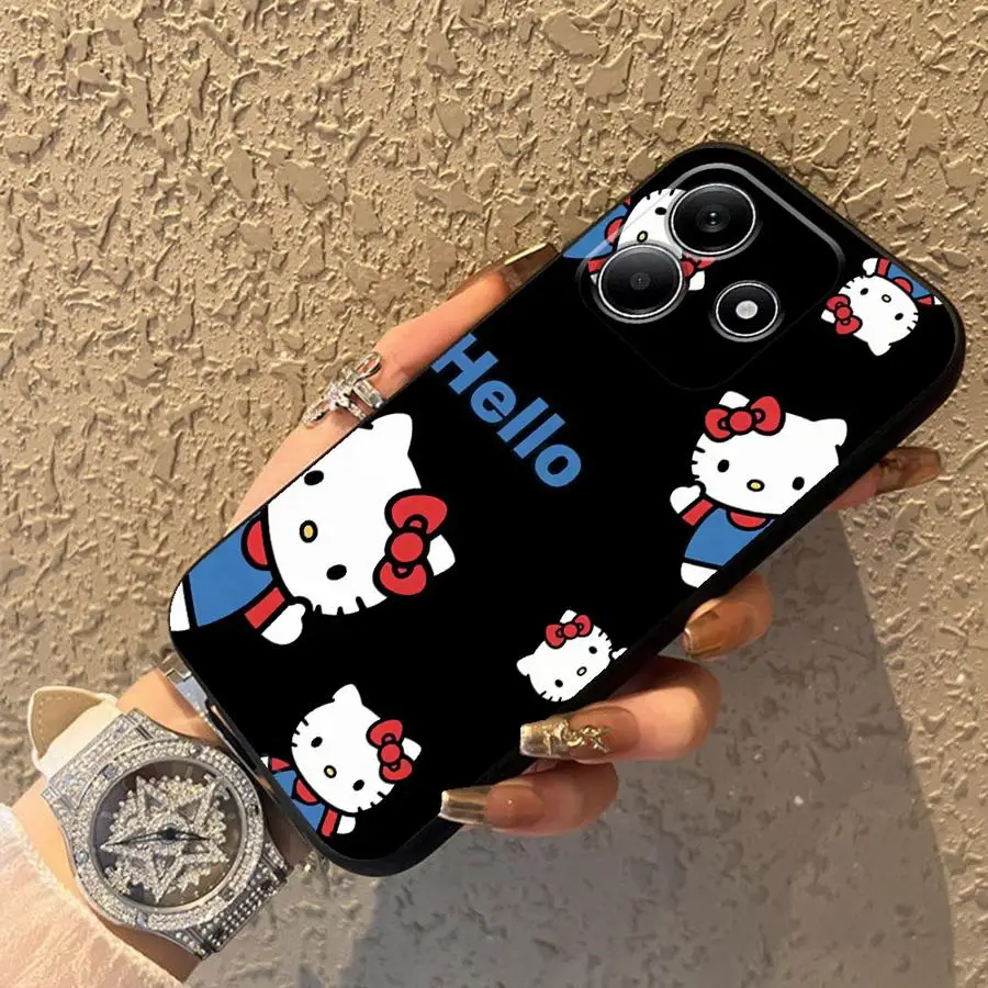 Funda de dibujos animados de Hello Kitty a la moda para Xiaomi Redmi Note 12s 9S 13 14 Pro Plus 7 8 9 10 11 12 Pro 10S 11s cubierta de teléfono suave negra - imagen 5