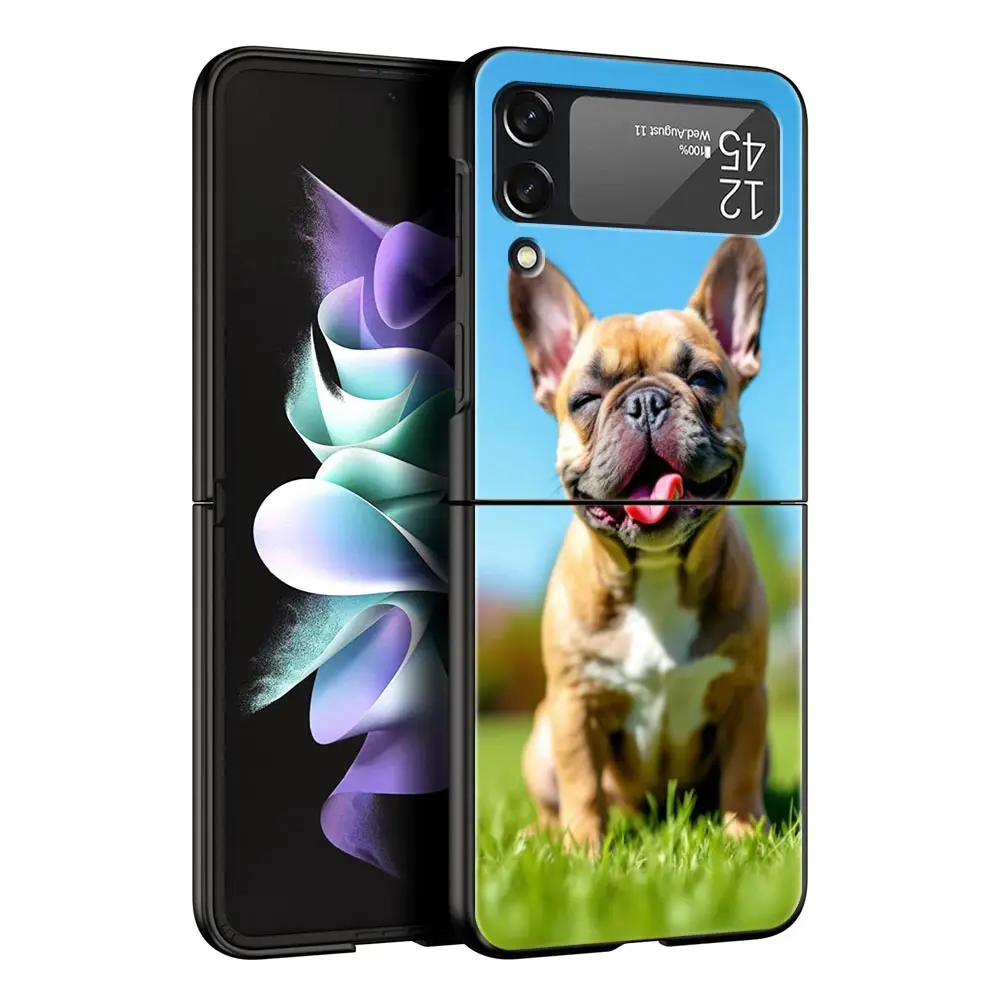 Funda de teléfono para perro Bulldog Francés para Samsung Galaxy Z Flip3 Flip4 Flip5, carcasa para Z Flip 3 4 5 6 7, funda trasera plegable dura - imagen 5