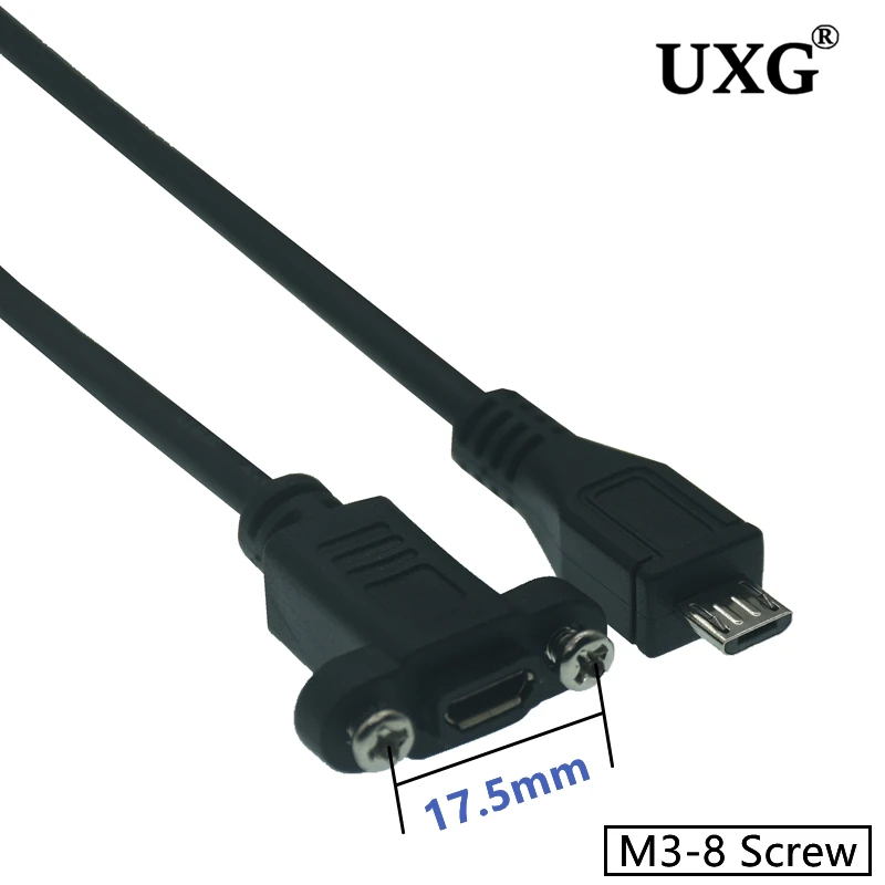 Paso 17,5mm 5 pines Micro Mini USB C macho a TYPE-C hembra extensión sincronización de datos Cable de carga de energía con tornillos montaje en Panel de bloqueo - imagen 2