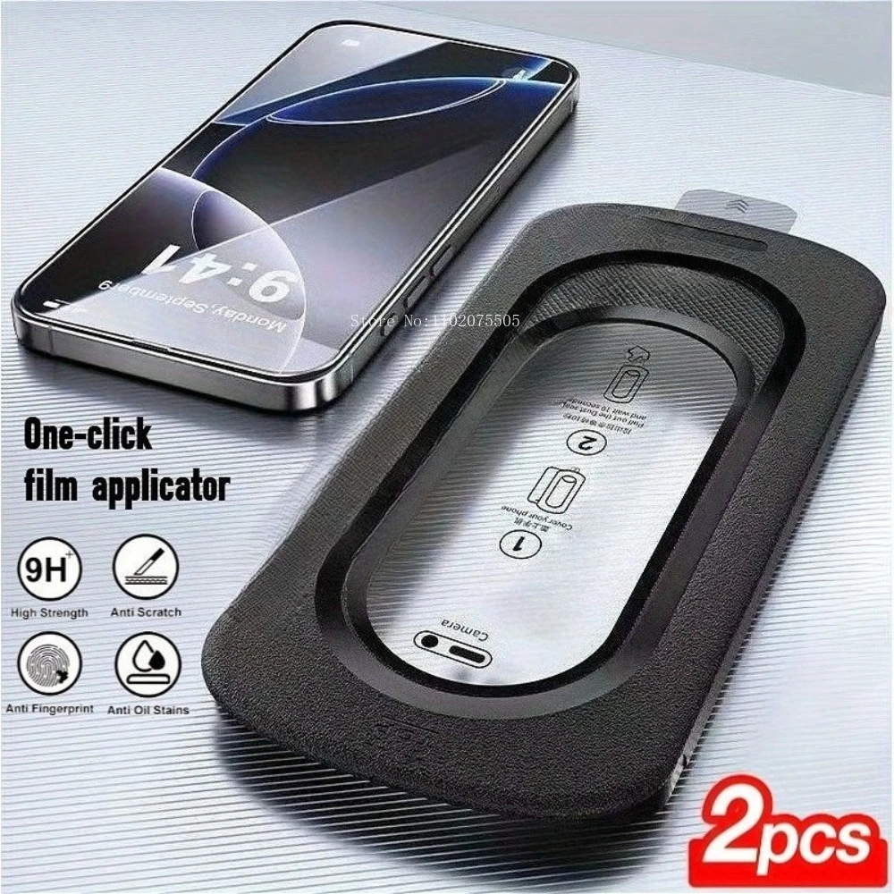 2 uds vidrio templado para IPhone 17 16 15 14 Pro Max,16e,13 12 Pro,16Pro Max,17Air protector de pantalla automático sin polvo con un solo clic - imagen 2
