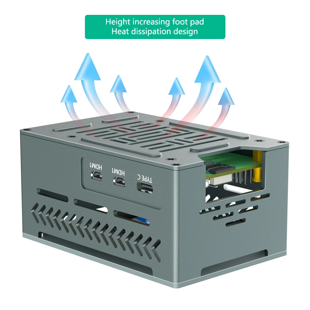 Caja de aluminio para Raspberry Pi 5 con ventilador PWM 4010 y disipadores de calor de cobre para Raspberry Pi 5 - imagen 3