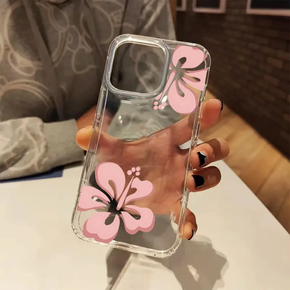 Funda de teléfono transparente estética minimalista con flor rosa adecuada para iPhone 17 16 11 12 13 14 15 Pro Max Plus XR XS X 7 8