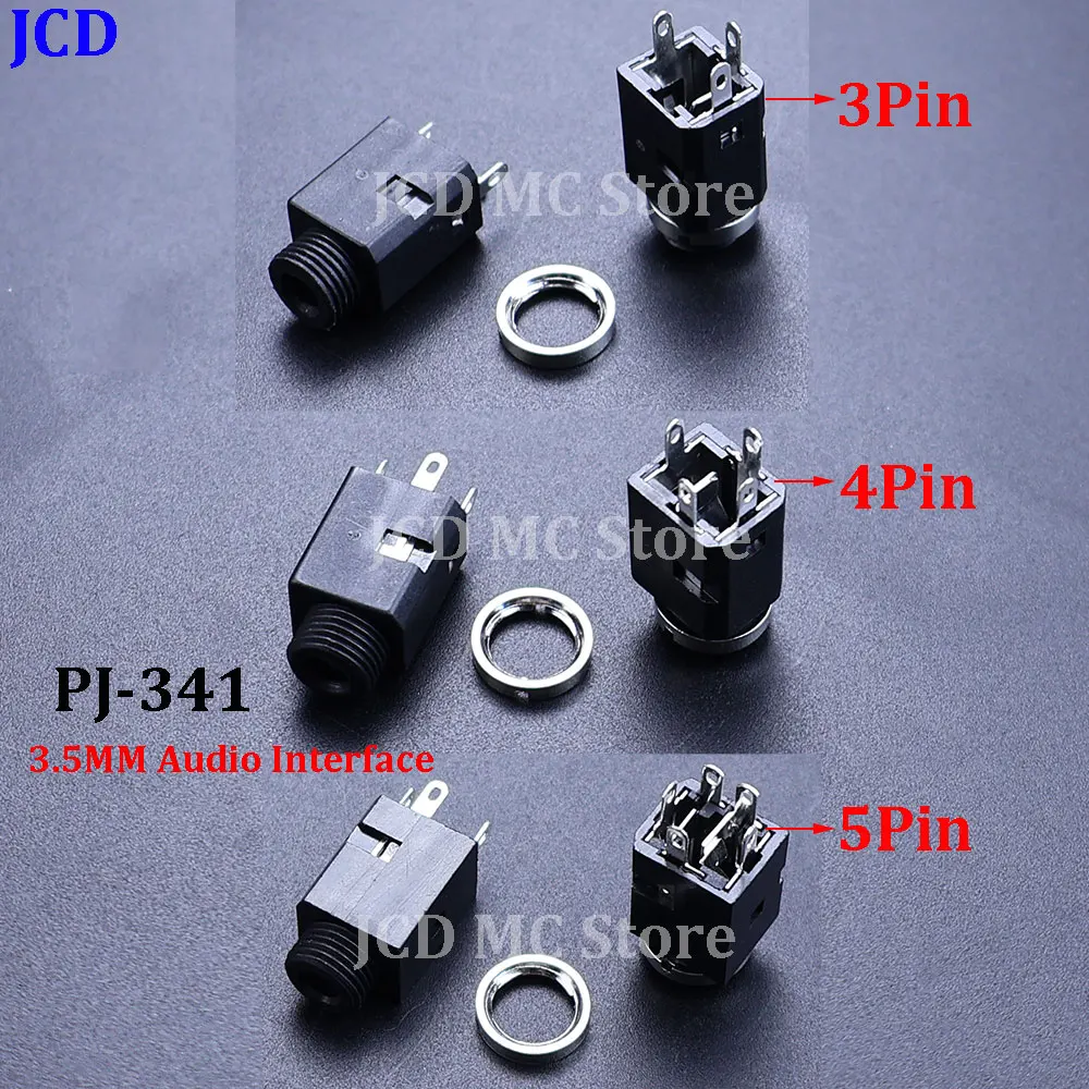 2/5/10 Uds 3,5mm PJ341 3/4/5Pin enchufe Vertical hembra con tornillo 3,5 conector de auriculares de Audio PJ-341 agujero para auriculares