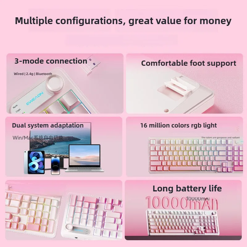 Teclado inalámbrico V102, batería grande con perilla de panel numérico, teclado de membrana de sensación mecánica para soporte de MAC/Windows de oficina - imagen 2