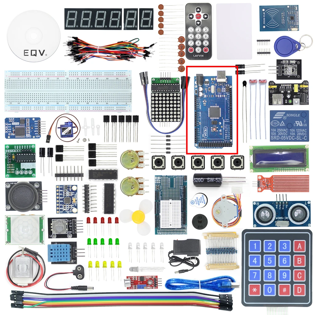 EQV MEGA 2560 Project El kit de inicio más completo para Arduino Mega2560 Nano con LCD1602 IIC / Sensor ultrasónico / Tutorial