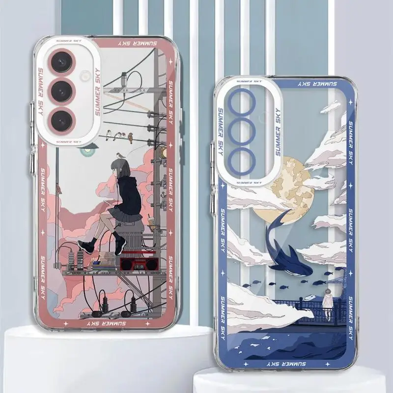 Funda de teléfono paisaje verano cielo para Samsung Galaxy A13 A14 A15 A23 4G 5G A24 4G A25 A33 A34 A53 A54 A73 5G mate