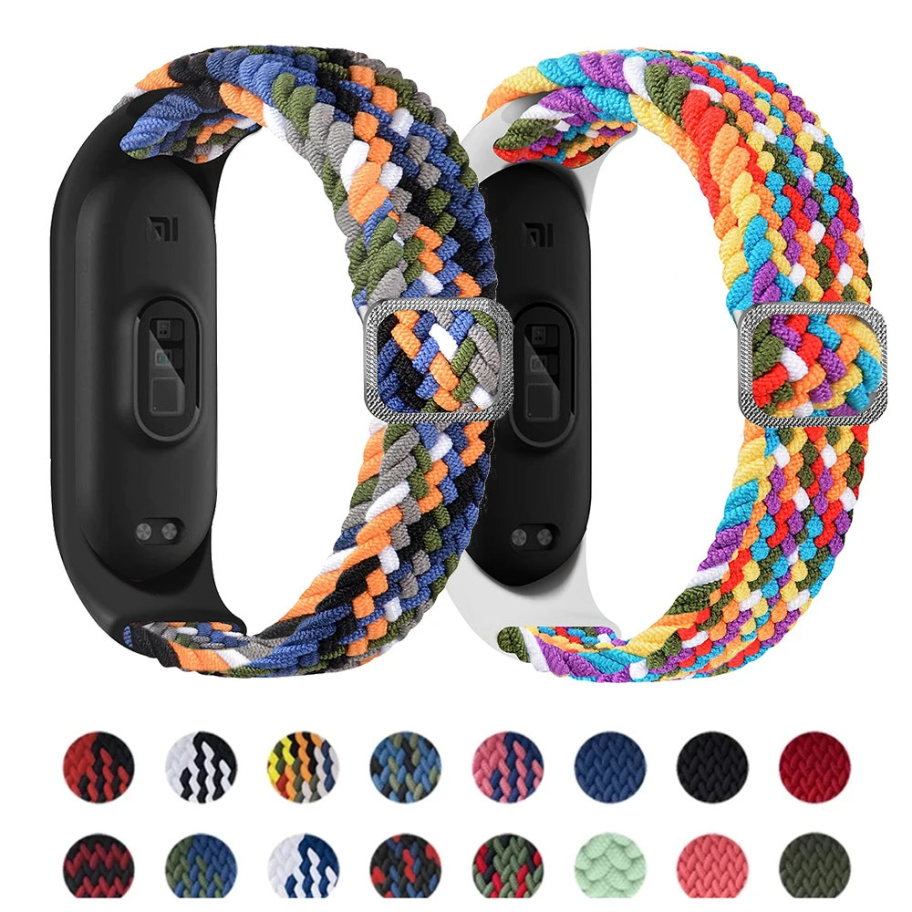 Correa de muñeca de nailon trenzado elástico para Xiaomi Mi Band 7 6 5 pulsera inteligente