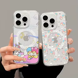 Funda de teléfono magnética Magsafe con pequeñas estrellas gemelas para iPhone 16 15 14 13 12 11 8 7 Plus Pro Max X XR XSMax, funda de Tpu transparente suave