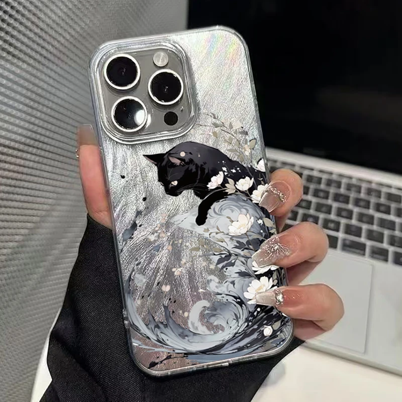 Serie de primavera flor de pera negro lindo gato funda de teléfono para Xiaomi Redmi 13 12 14C 13C Redmi Note 14 13 12 Pro Plus 12S 11 10 cubierta - imagen 5