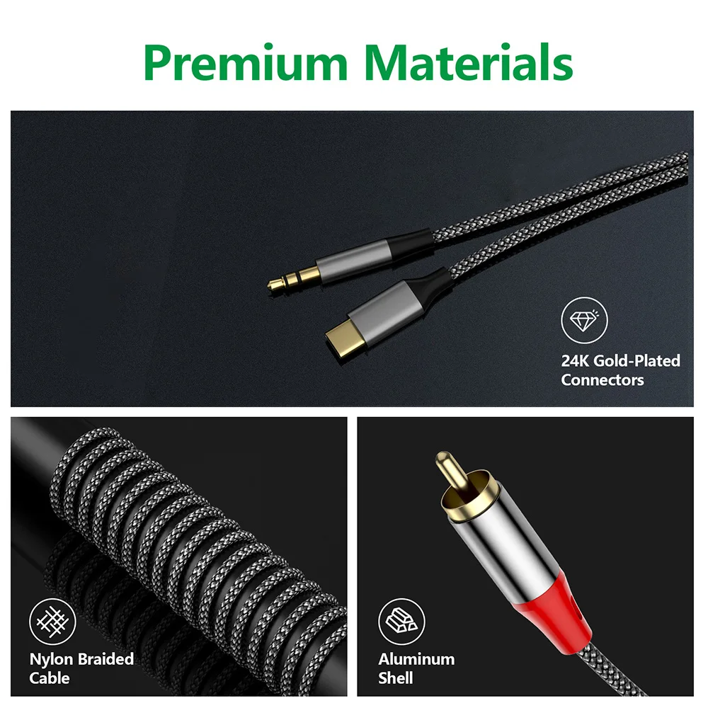 Cable de Audio auxiliar tipo C/3,5 MM a 2RCA, divisor macho a macho, conector de Cable AUX 2 RCA para altavoz de PC, amplificador de TV, Cable de reproductor de DVD - imagen 4