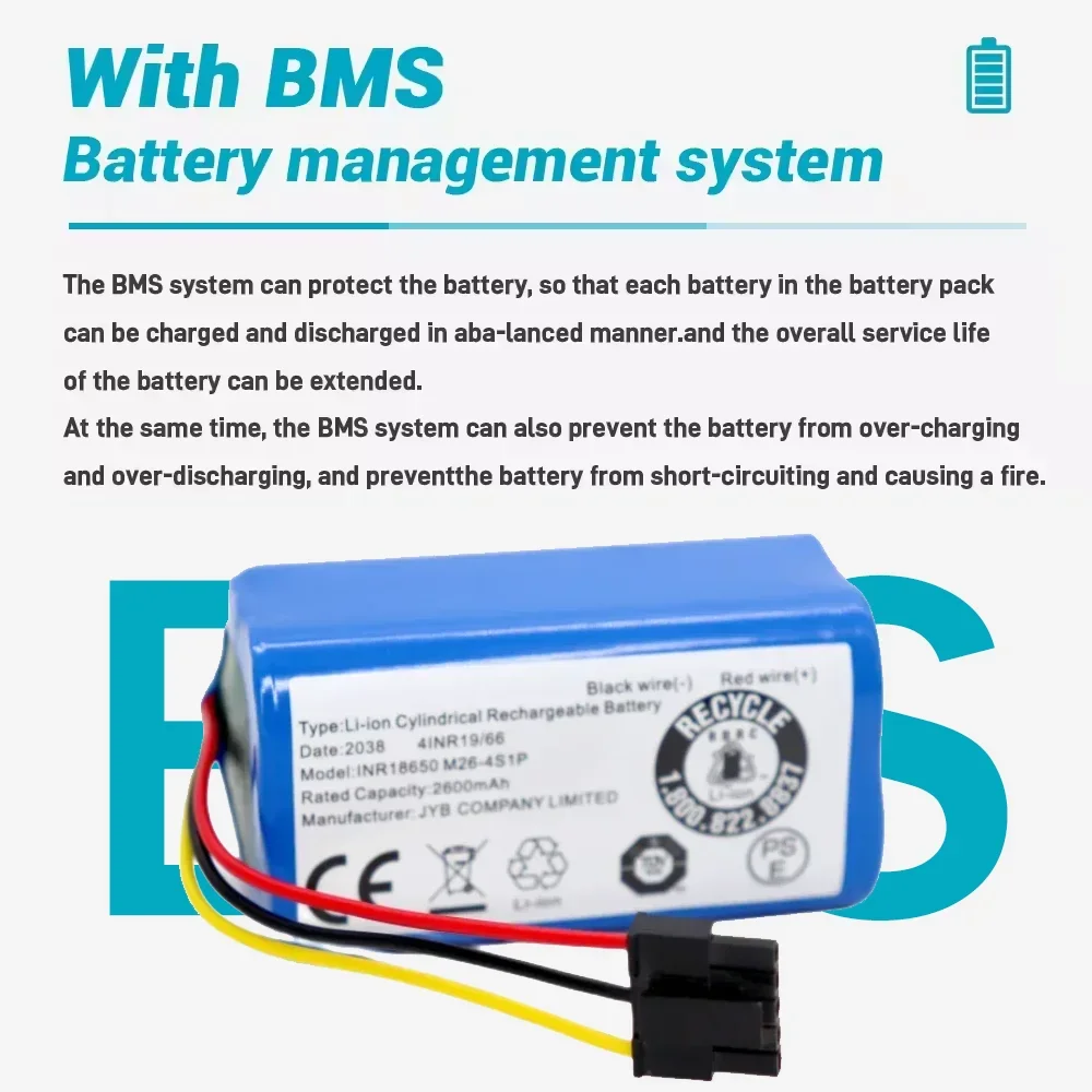 Batería de 14,4 V/14,8 V 2600mAh para aspiradora Xiaomi Mi Home 3C edición mejorada/Mi Robot aspirador 2 Lite/C103/E10C batería - imagen 5