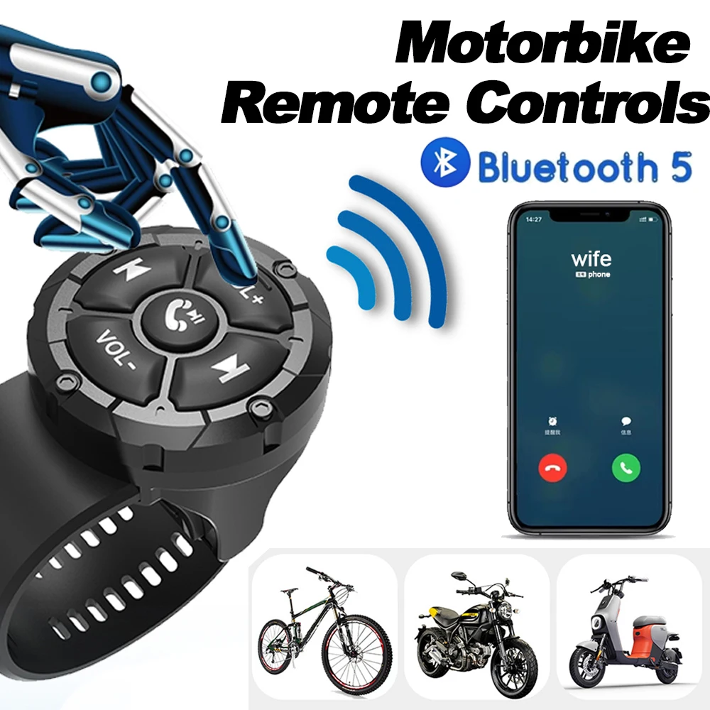 Auriculares inalámbricos Bluetooth 5,3 con botón remoto para casco, manillar de motocicleta/bicicleta, controlador multimedia, Control remoto en el volante - imagen 2