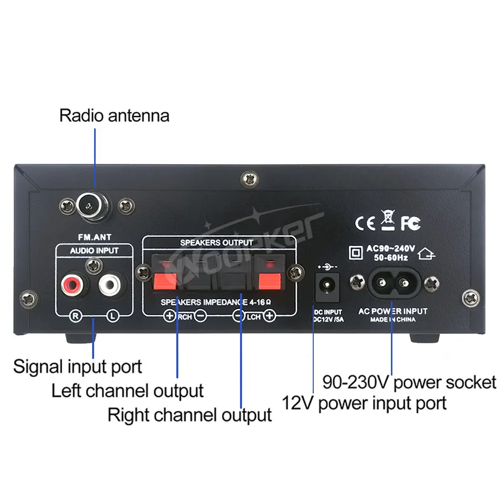 Woopker-amplificador Digital HiFi AK45, Bluetooth, MP3, canal 2,0, amplificador de sonido, compatible con 90V-240V para el hogar y el coche MAX 400W * 2 - imagen 5