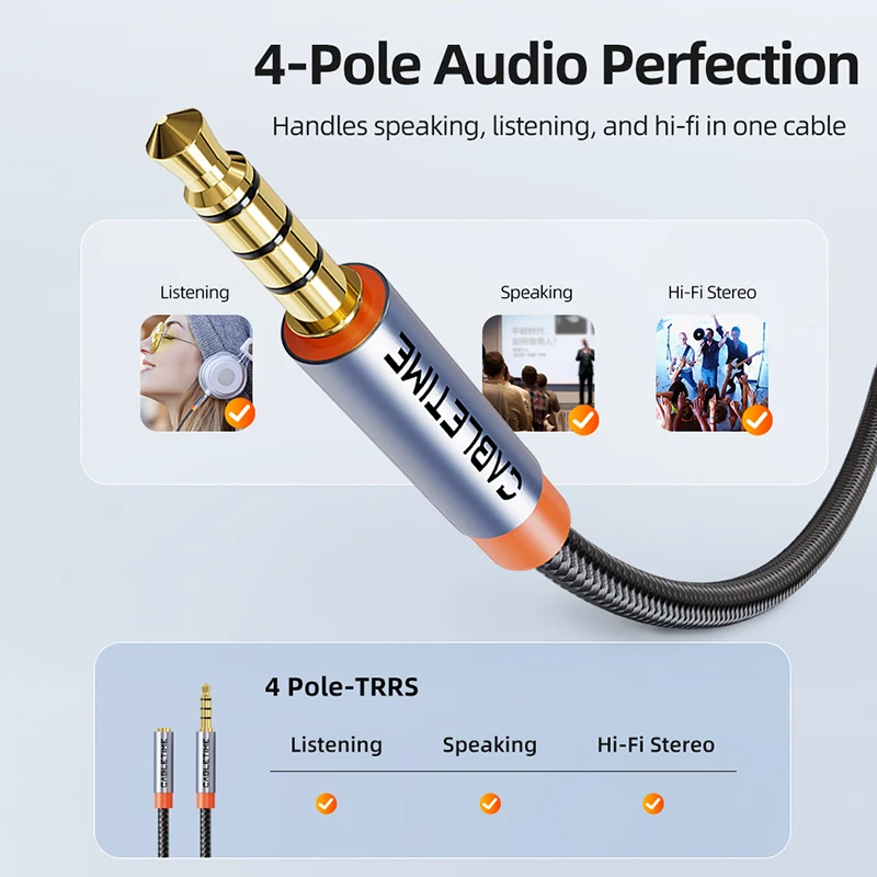 CABLETIME Jack 3,5 Cable de extensión auxiliar macho a hembra Audio auxiliar para ordenador portátil Mini PC TV Xiaomi Huawei estéreo 3,5 mm Jack auriculares - imagen 5