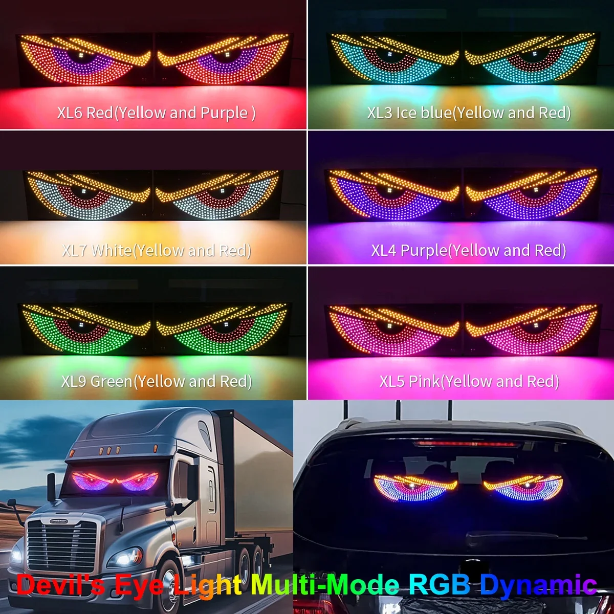Luz de ojos de diablo grande dinámica USB para coches, pantalla de ventana Flexible programable DIY, pantalla LED, ojo de camión animado para coche