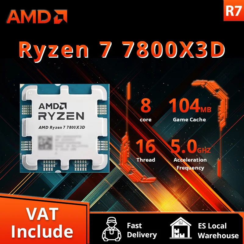 Procesador de juegos AMD RYZEN 7 7800X3D CPU AMD R7 7800X3D 8 núcleos 16 hilos 5NM 96M Socket AM5 sin ventilador juego caché caliente sin ventilador