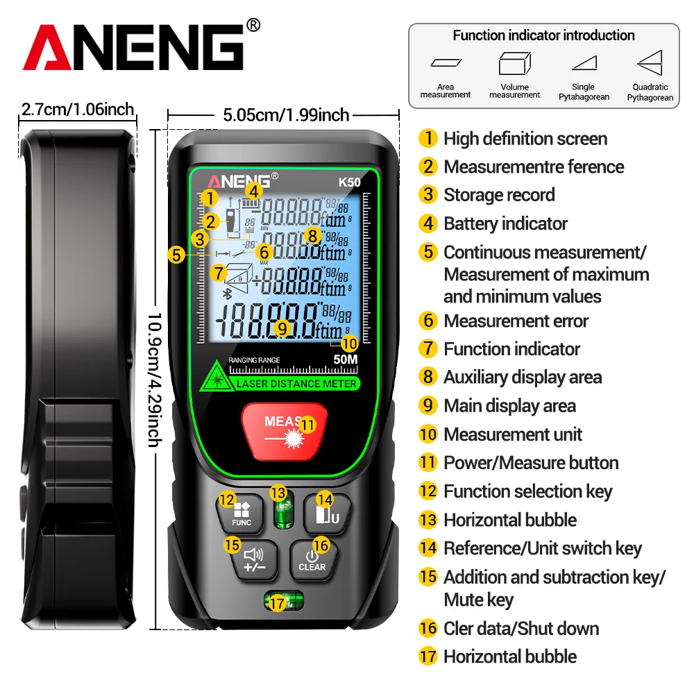 ANENG K120 telémetro láser verde herramientas buscador de alta precisión volumen de construcción/medida del área 20 herramienta de detección de almacenamiento de datos de grupo - imagen 5