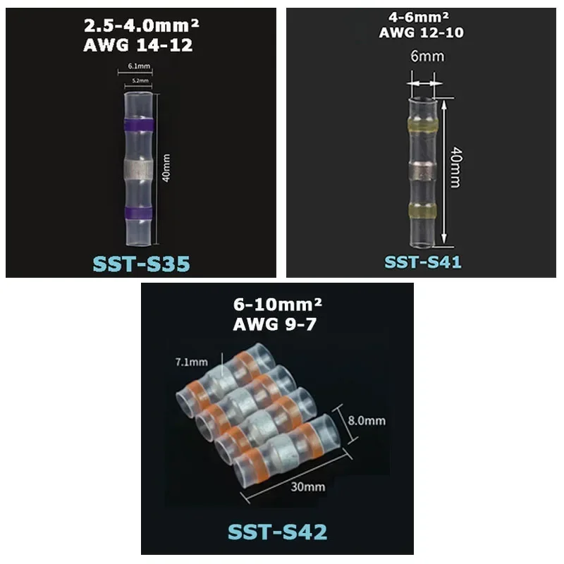 5/10/20/30 Uds. Manguitos de sellado de soldadura impermeables termorretráctiles conectores de Cable a tope terminales de empalme de Cable aislados eléctricos - imagen 3