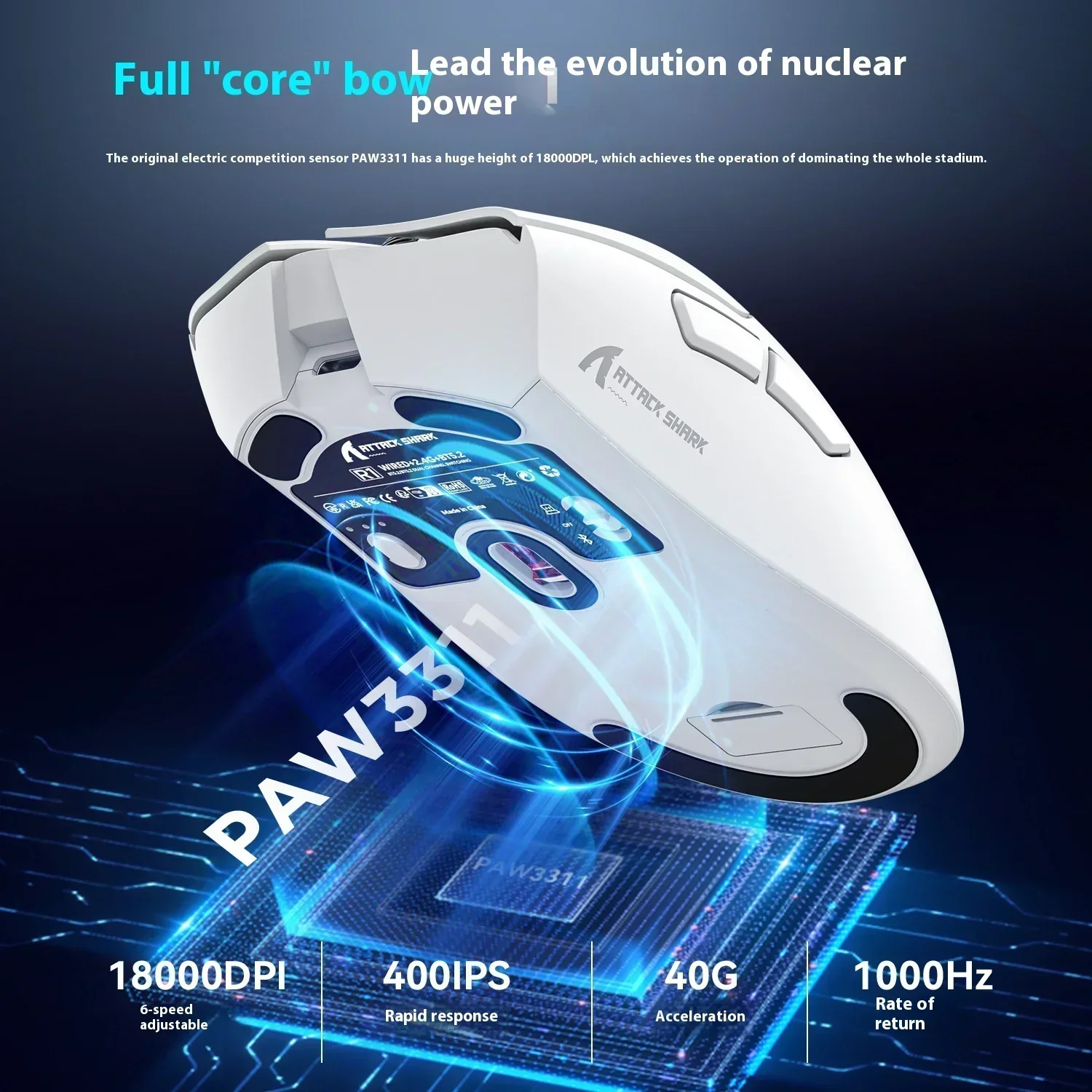 Ratón inalámbrico Bluetooth Attack Shark R1 Paw3311, ratón Tri Mode para deportes electrónicos, ergonómico, ligero, accesorios para juegos de Pc - imagen 2