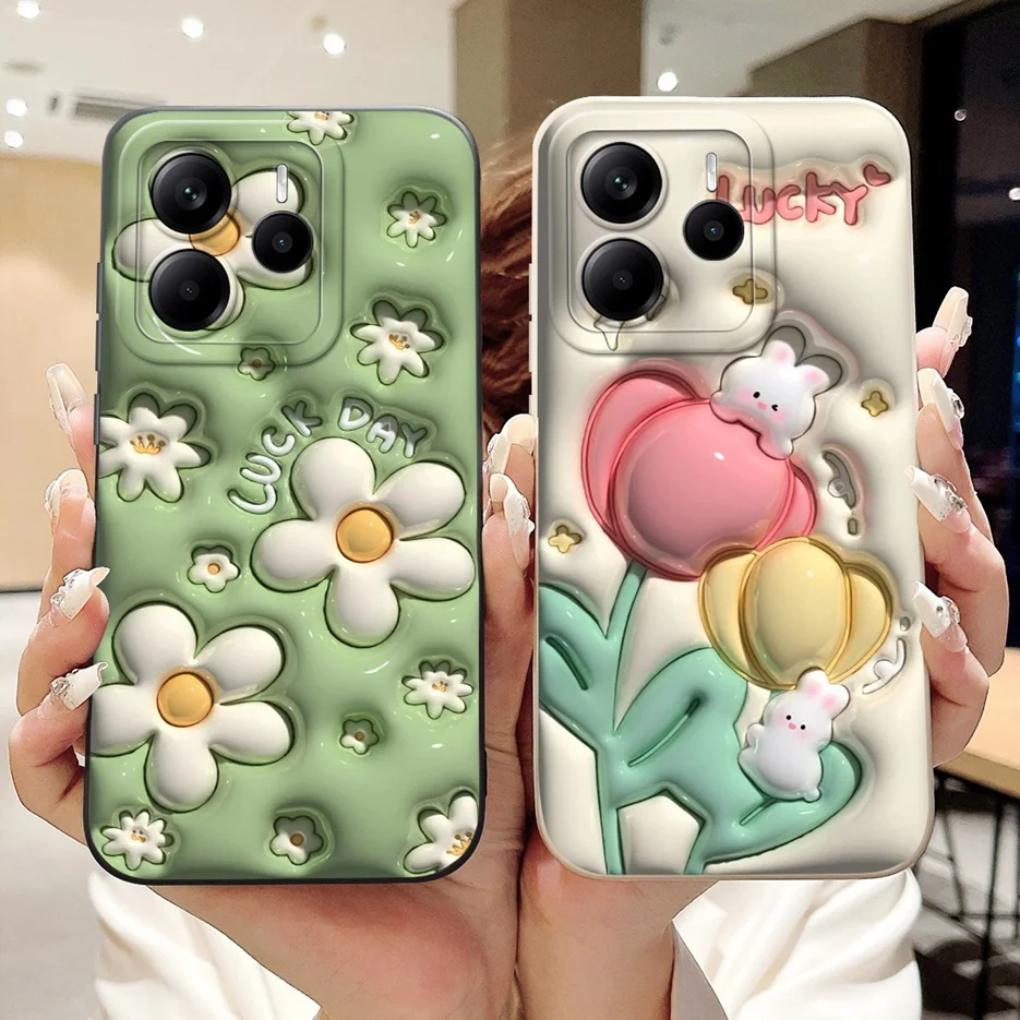 Para Xiaomi Redmi Note 14 4G 5G funda de lujo con flores de dibujos animados funda de teléfono suave de TPU para Redmi Note 14 Note14 5G bolsas de cubierta trasera - imagen 5