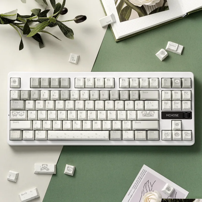 Juego de teclas con tema bonito y sencillo, teclas de sublimación PBT 131, teclas originales personalizadas hechas a mano para accesorios de teclado mecánico