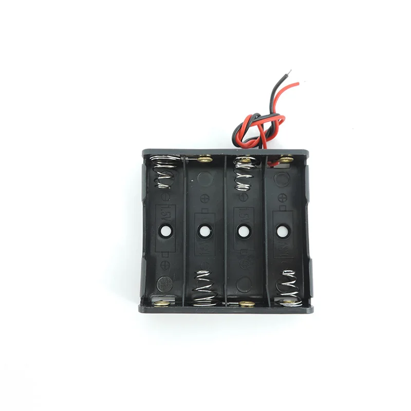 Caja de almacenamiento de pilas AA de 4 ranuras de plástico negro, contenedor de soporte de Clip para baterías DIY con cable de 2 pines q1, 10 Uds. - imagen 4