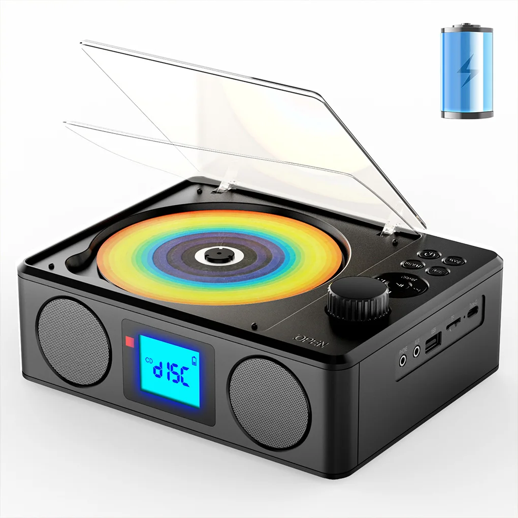 Reproductor de CD portátil compatible con USB/TF altavoz de Audio inalámbrico Bluetooth Radio FM reproductor de música pantalla LCD Radio FM enchufe UE/REINO UNIDO/EE. UU. - imagen 3