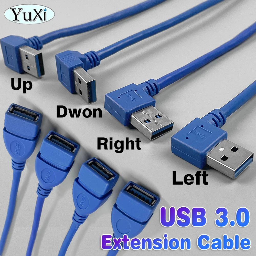 Adaptador de Cable de extensión en ángulo para PC Laotop, USB 3,0, hembra a macho, derecha, izquierda, abajo, arriba, azul, 90, 1 unidad